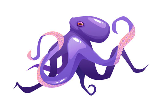 Purple octopus cartoon vector illustration. Sea cute animal
