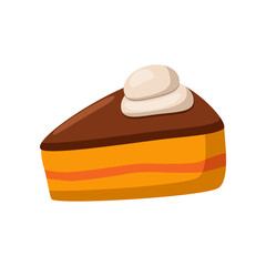 Piece of sweet pumpkin cake cartoon illustration. Tasty fall and Halloween dessert isolated on white background. Food, beverage concept.