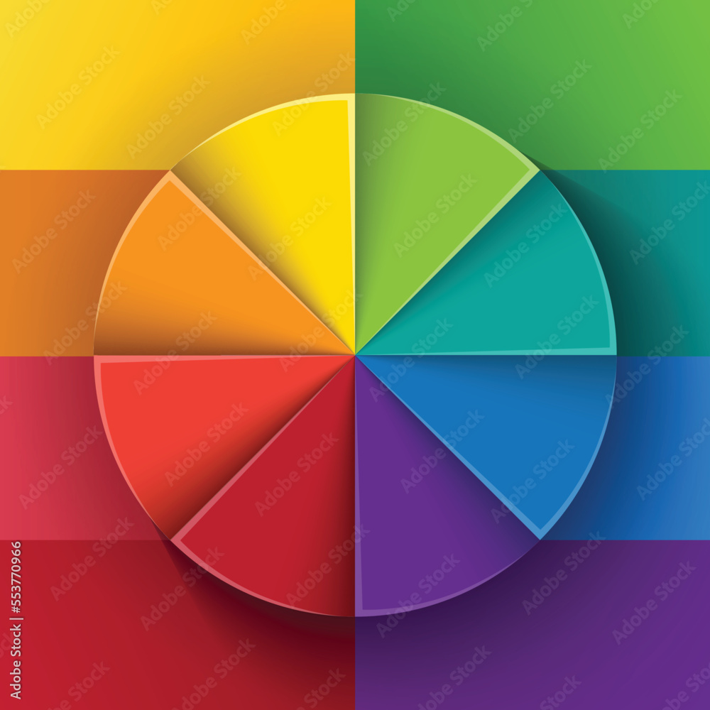 Aufkleber Abstract infographic rainbow sectors 3d circle shape 8 options chart on colorful background. RGB EPS 10 vector illustration