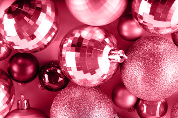 Viva magenta Christmas balls close up festive background