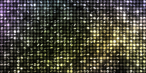 Shining lights party leds on black background. Digital illustration of stage or stadium spotlights. Glowing pattern wallpaper. Glamour background of colorful lights with spotlights. - 553771368