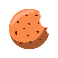Bitten chocolate cookie cartoon illustration. Tasty fall and Halloween dessert isolated on white background. Food, beverage concept.