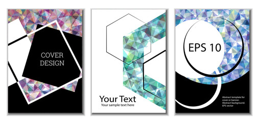 Cover design. Set of 3 covers. Imitation of crumpled paper. Unusual bright abstract background for magazine, book, splash, banner, vector. Imitation of crumpled paper