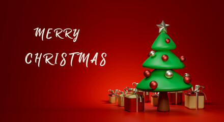 Fototapeta na wymiar Merry christmas and Happy New Year, Red gifts boxes on red background, Holiday banner, greeting card.