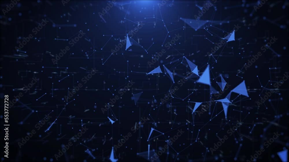 Aufkleber Abstract technology network digital connection moving dots and lines. Futuristic big data structure concept. Low poly design rotation 4K motion background.