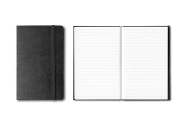 Black closed and open notebooks isolated on white