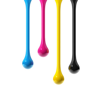 Cmyk Ink Drops On Transparent Background