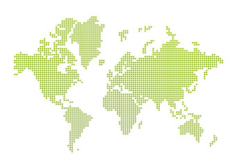 Fototapeta na wymiar World map made of green dots. Isolated on transparent background