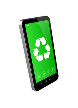 Smartphone with a recycling symbol on screen. environmental conservation concept