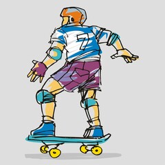Man riding a skateboard, skater, print for children's clothing, illustration, creation, graphic design for baby fashion