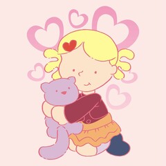 Girl with a pet, print for children's clothing, illustration, creation, graphic design for baby fashion