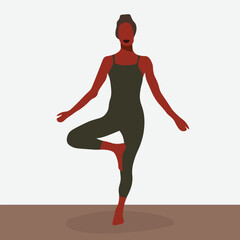 Fototapeta na wymiar Elegant Young African woman practicing yoga in line art style vector