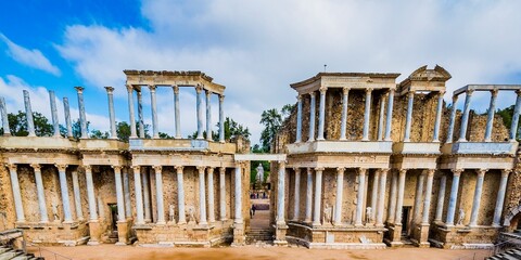 The Roman Theatre of Mérida is a construction promoted by the consul Vipsanius Agrippa in the Roman city of Emerita Augusta, capital of Lusitania, current Mérida, Badajoz, Extremadura, Spain, Europe