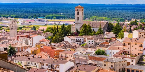 The medieval town of Cuéllar seen from the wall. Cuéllar, Segovia, Castilla y León, Spain, Europe