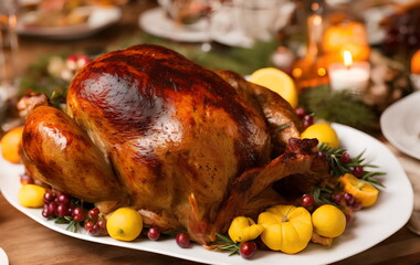 Realistic illustration of a roast turkey, Christmas dinner, generative ai