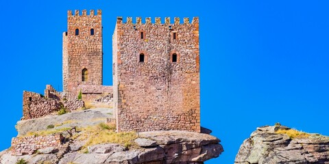Castle of Zafra. Game of Thrones, Tower of Joy. Hombrados, Campillo de Dueñas, Guadalajara, Castilla La Mancha, Spain, Europe - obrazy, fototapety, plakaty