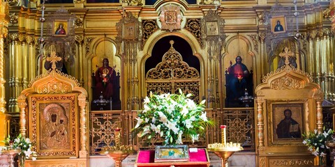 View of the main iconostasis. Metropolitan Cathedral of the Holy and Equal-to-the-Apostles Mary...
