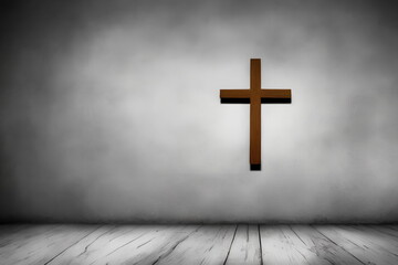 Realistic illustration of the Christian cross indoors, generative ai