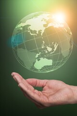 Human hold a hologram of earth globe