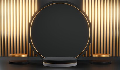 3D rendering of blank product background for cream cosmetics Modern black podium background