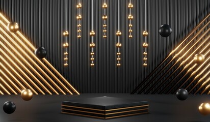 3D rendering of blank product background for cream cosmetics Modern black podium background