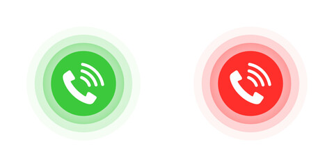 Phone icons in green and red circle shape. Flat vector illustration.