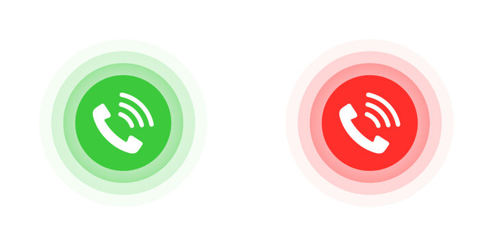 Phone icons in green and red circle shape. Flat vector illustration.