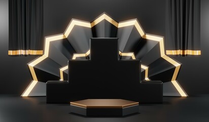 3D rendering of blank product background for cream cosmetics Modern black podium background