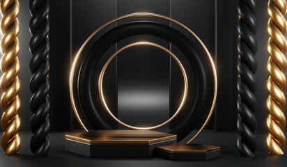 Obraz premium 3D rendering of blank product background for cream cosmetics Modern black podium background