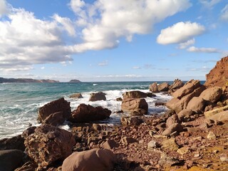 view of the bay from above of the mediterranean sea of the island of menorca
