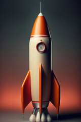 The illustrated small rocket, spaceship, which is like a toy, is ready to take off into space. Modern cyber astronaut vehicle on dark background. Generative AI.