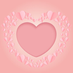 Paper cut concept in shape of heart on pink background. Vector symbols of love for Happy Women's, Mother's, Valentine's Day, birthday greeting card design.