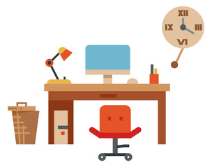 Home workplace icon. House room work furniture
