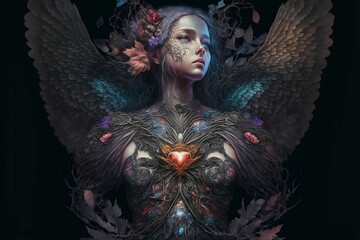 Fototapeta premium Portrait of an angelic being in ornate armour. Generative AI, this image is not based on any original image, character or person.