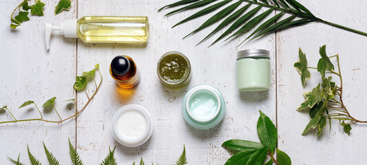 Arrangement of natural herbal cosmetics - obrazy, fototapety, plakaty