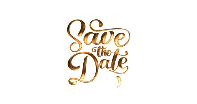Save the date. Text animation in golden color is suitable for wedding invitation videos. Handwritten animated motion graphic footage on the white background alpha channel. Transparent screen
