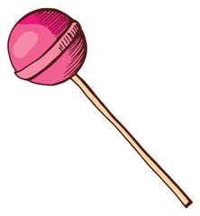 Pink lollipop sketch. Hand drawn hard candy