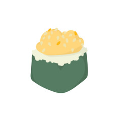 sushi roll with sesame, japanese food. cartoon style icon. Sushi isolated on white background. Vector cartoon delicious. Hand draw style sushi rolls. Asian food
