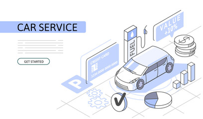 Car service Isometric Concept. Use for web banner, infographics. Flat illustration editable line.