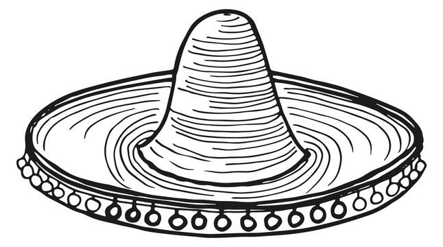 Sombrero sketch. Engraved traditional mexican hat icon