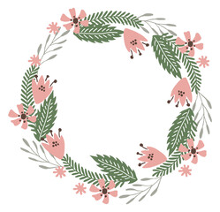 Summer bouquet wreath. Flower circle. Decorative frame