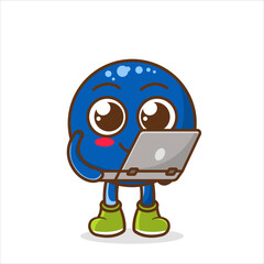 Mascot illustration of blueberry with a laptop, Blueberry Fruit cartoon mascot character working with laptop