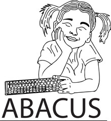 Abacus logo, Kid girl holding abacus count sketch drawing, little girl using abacus count vector illustration, Abacus monogram or emblem