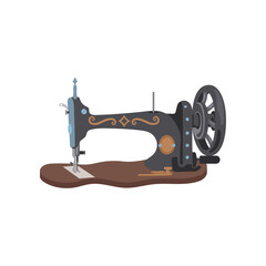 Blue vintage retro antique sewing machine. Vector illustration