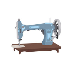Blue old-fashioned retro sewing machine vector illustration