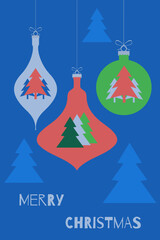 Christmas card with Christmas decorations in a minimalist style with seasonal wishes in a modern style. Template for postcards, invitations, congratulations, web, social networks, print..