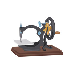 Blue vintage retro antique sewing machine. Vector illustration