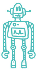 Mechanical toy kid drawing. Funny robot doodle