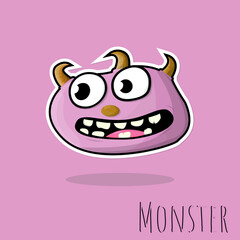 Hand drawn cartoon monster doodle pink color