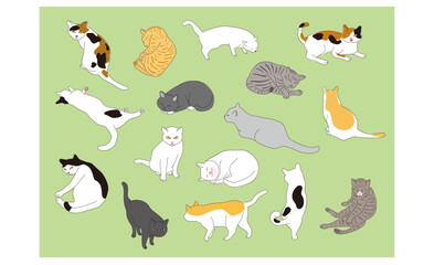 たくさんの猫のポーズ集イラスト02